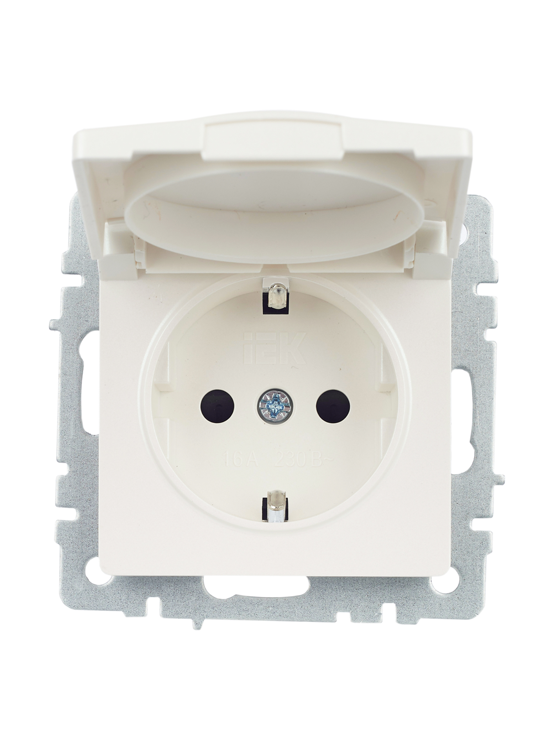 BRITE Розетка с заземлением с защитными шторками и крышкой 16А IP20 РСбш10-3-БрЖ жемчуг IEK BR-R16-16-K36