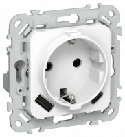 FLITE Розетка 1-местная с заземлением с защитными шторками 16А с USB A+C 20Вт безвинтовое крепление РСЮшс11-1-ФлБ белый IEK FI-R14-16-1-U22-020-K01