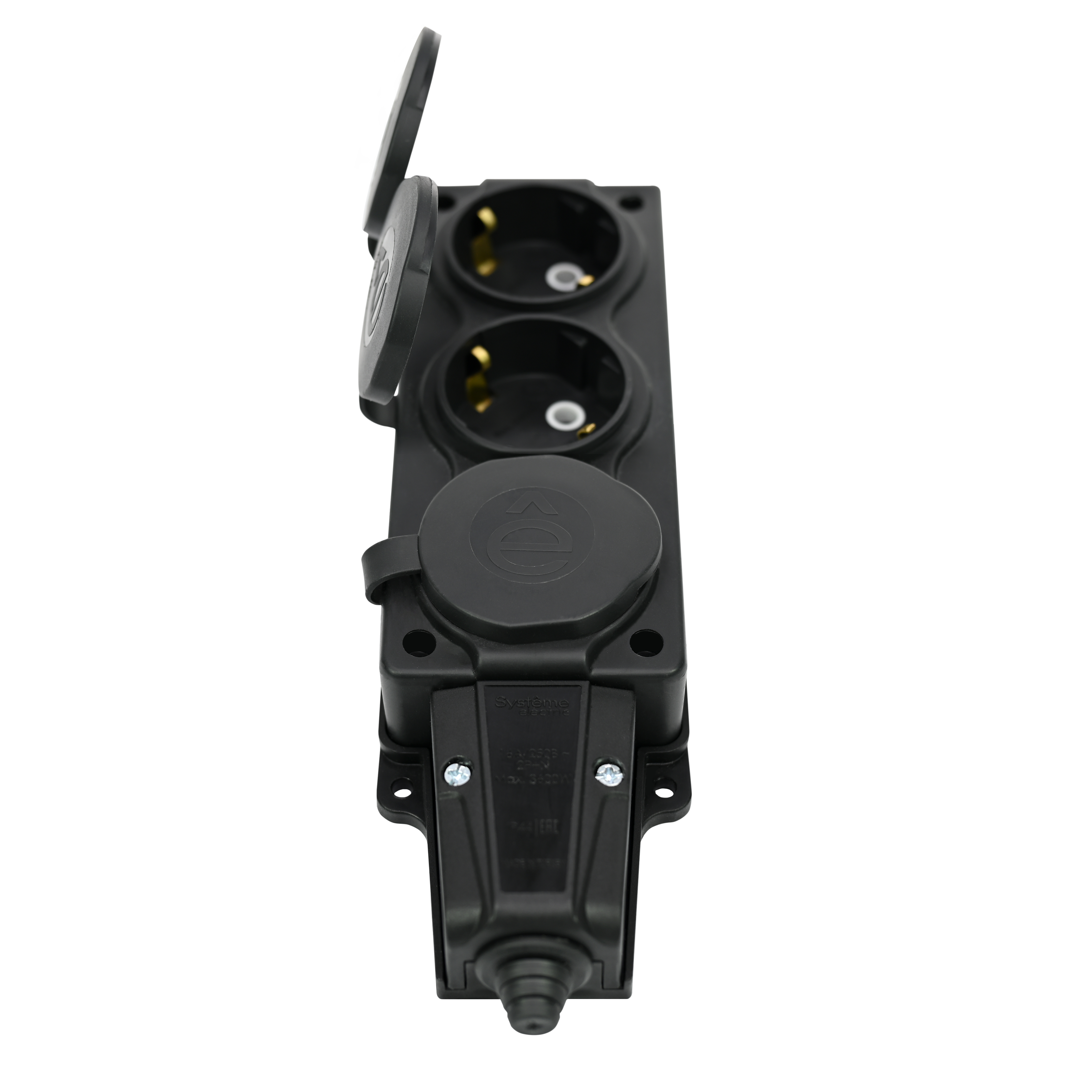 Колодка 3х розетка 2К+З каучуковая 16А/250В IP44 Чёрная MultiSet Systeme Electric MST4103BK