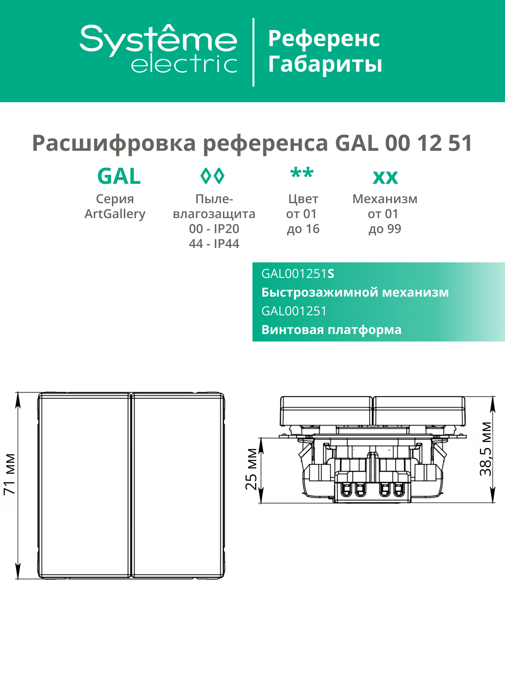 ARTGALLERY 2-клавишный выключатель, сх.5, 10АХ, механизм, песочный Systeme Electric GAL001251