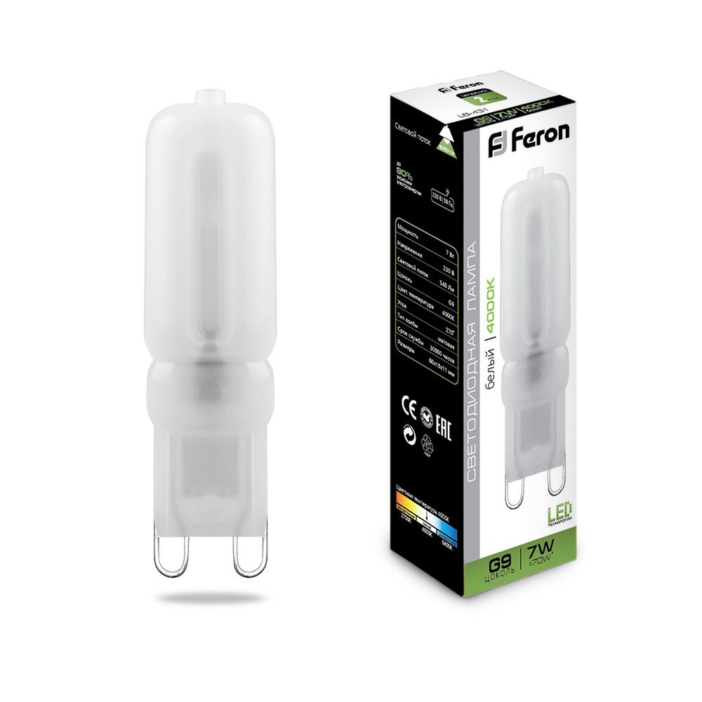 Лампа светодиодная LED 7вт 230в G9 белый капсульная FERON LB-431 25756