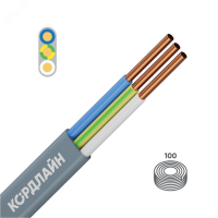 Кабель силовой ВВГ-Пнг(А)-LS 3x1,5ок(N,PE)-0,66 100м ТРТС КОРДЛАЙН ЭК000114490
