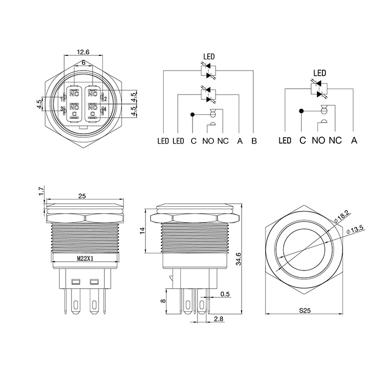 Кнопка антивандальная d22 12В(LED) Б/Фикс (5с) OFF-(ON) / ON-(OFF) подсв/красная REXANT 36-3510