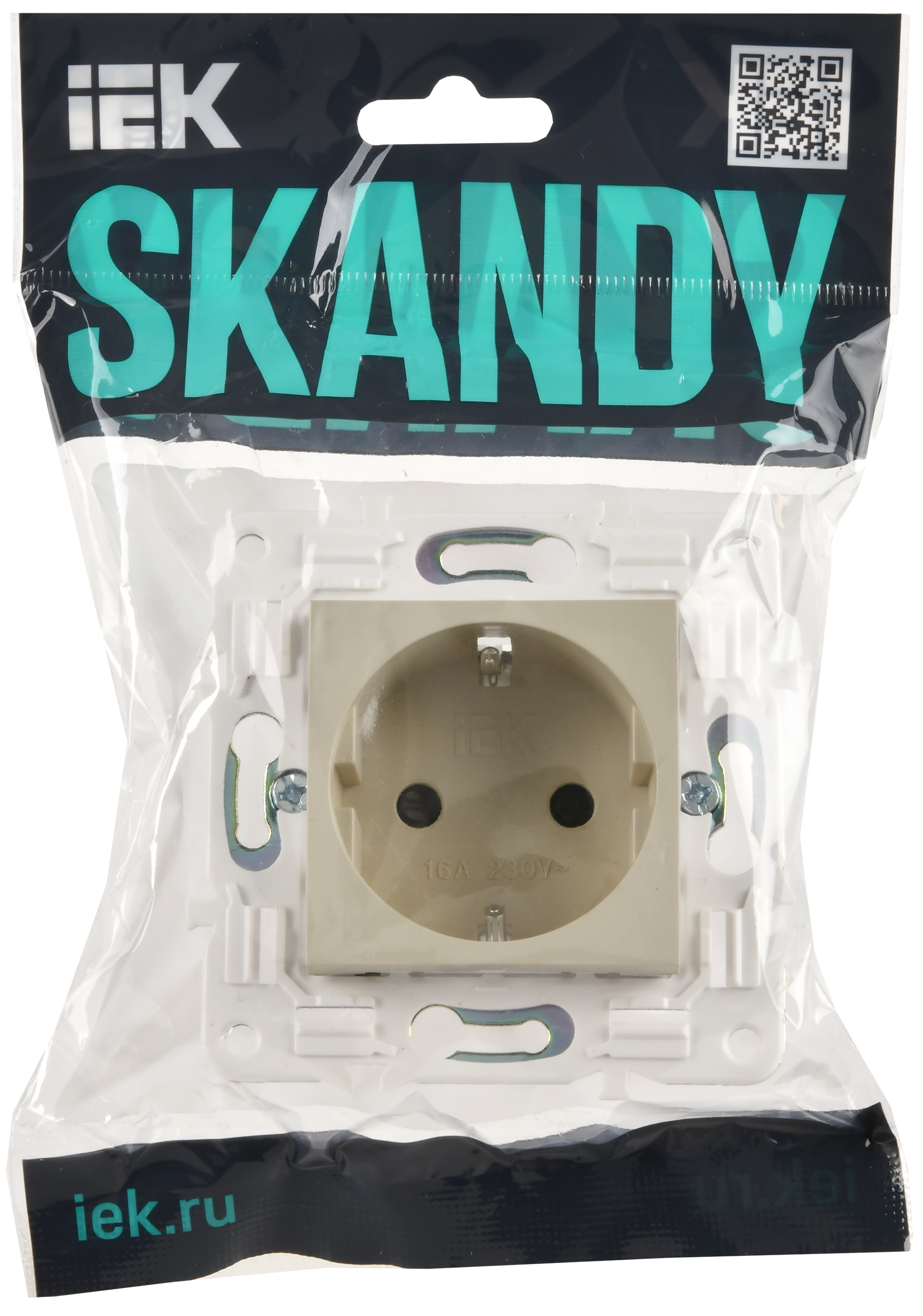SKANDY Розетка с заземлением с защитными шторками 16А SK-R04B бежевый IEK SK-R14-16-K10