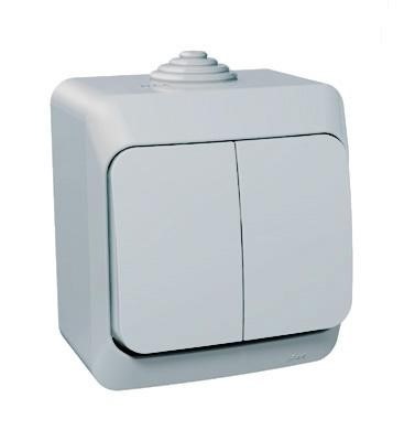 ЭТЮД Выключатель двухклавишный наружный IP44 серый Systeme Electric BA10-042C