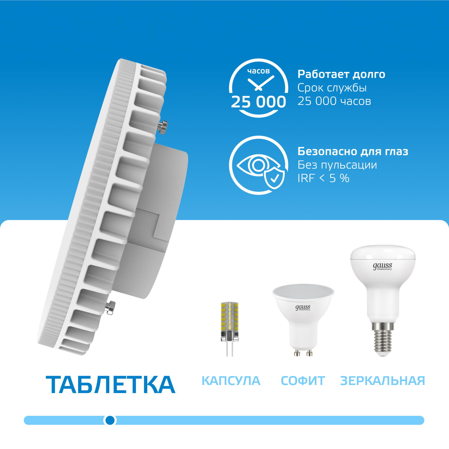 Лампа светодиодная LED 21 Вт 2000 лм 6500К таблетка холодный GX70 AC 220В Elementary GAUSS 83832