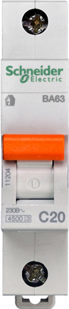 Выключатель автоматический однополюсный 20А С ВА63 4.5кА Schneider Electric 11204