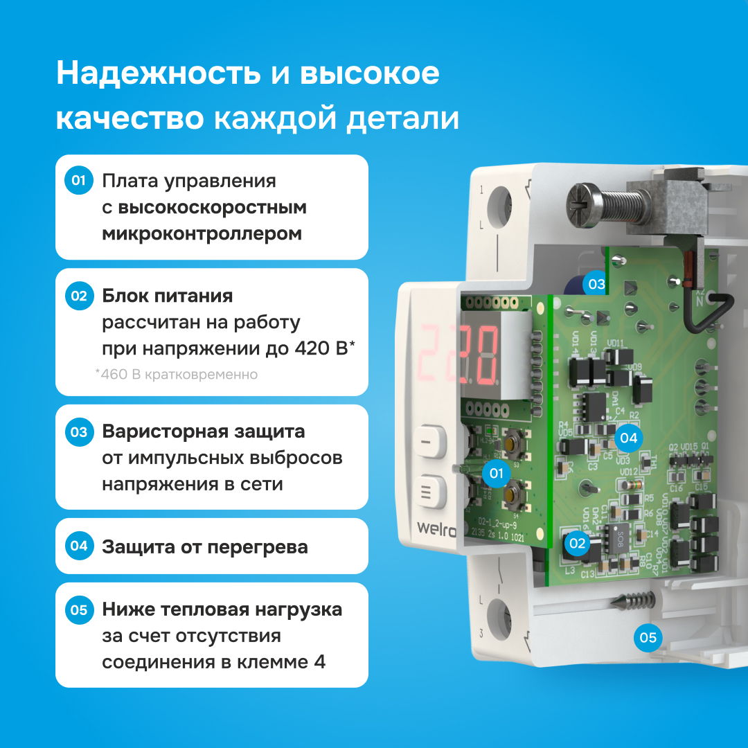 Реле напряжения c контролем тока Welrok VI-63 red WELROK 4660251140281