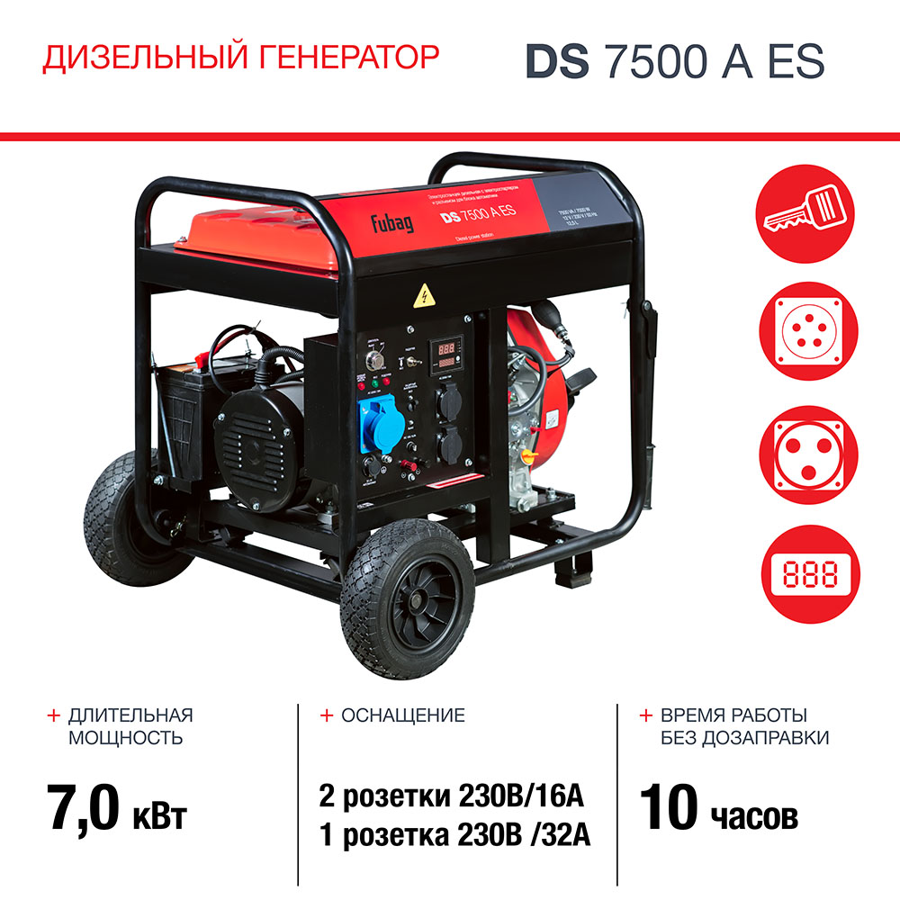 Генератор дизельный  с электростартером и коннектором автоматики DS 7500 A ES Fubag 646234