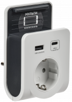 Адаптер Т-03/01 1 место 2P+PE 16А 2хUSB A+C 20Вт с подставкой бело-черный IEK WTP11-16-01-1A1C-ZU-K01