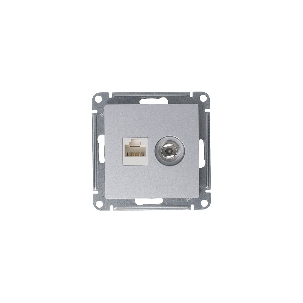 Розетка ATLASDESIGN двойная компьютерная+ТВ RJ45+TV категория 5E механизм алюминий Systeme Electric ATN000389