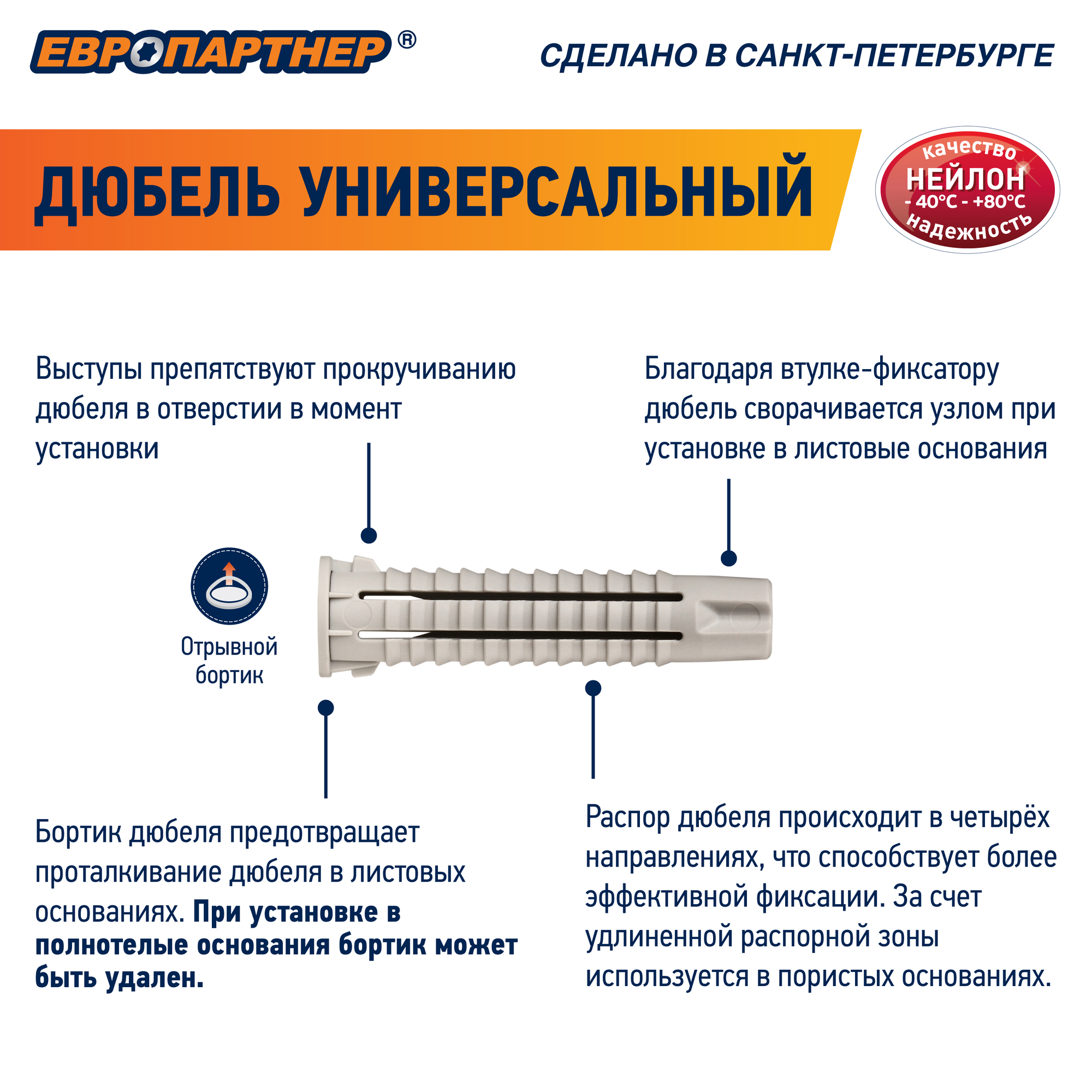 Дюбель универсальный 6х30 нейлон (100 шт) Европартнер 87123