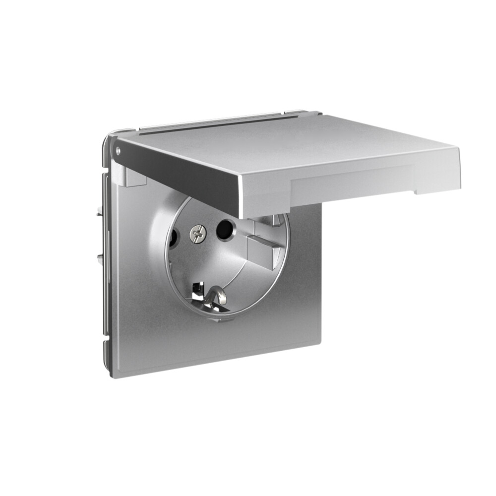 ARTGALLERY РОЗЕТКА с заземл. со шторк. с крышк., 16А, IP20,  механизм, быстрозажимные клеммы, алюминий Systeme Electric GAL000346S