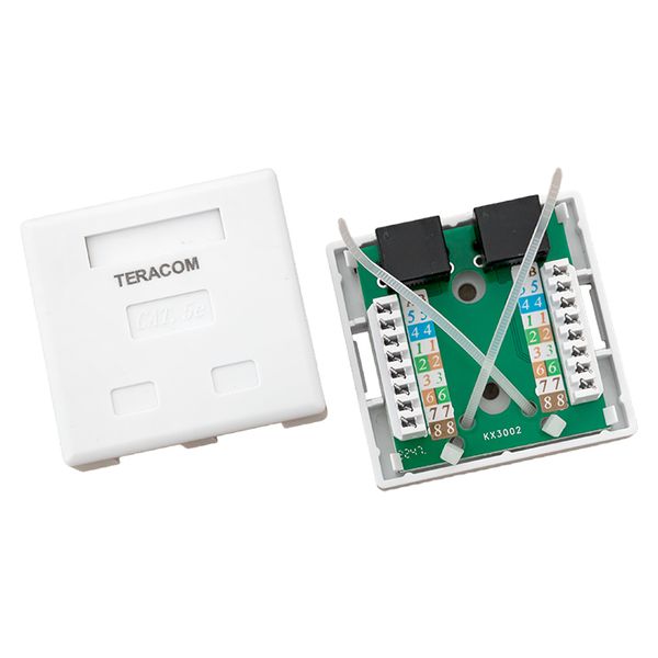 Розетка настенная TERACOM Cat.5E неэкранированная 2 порта RJ-45 Dual IDC белая EKF TRC-WBOX-2RJ45-5EUTP-WH
