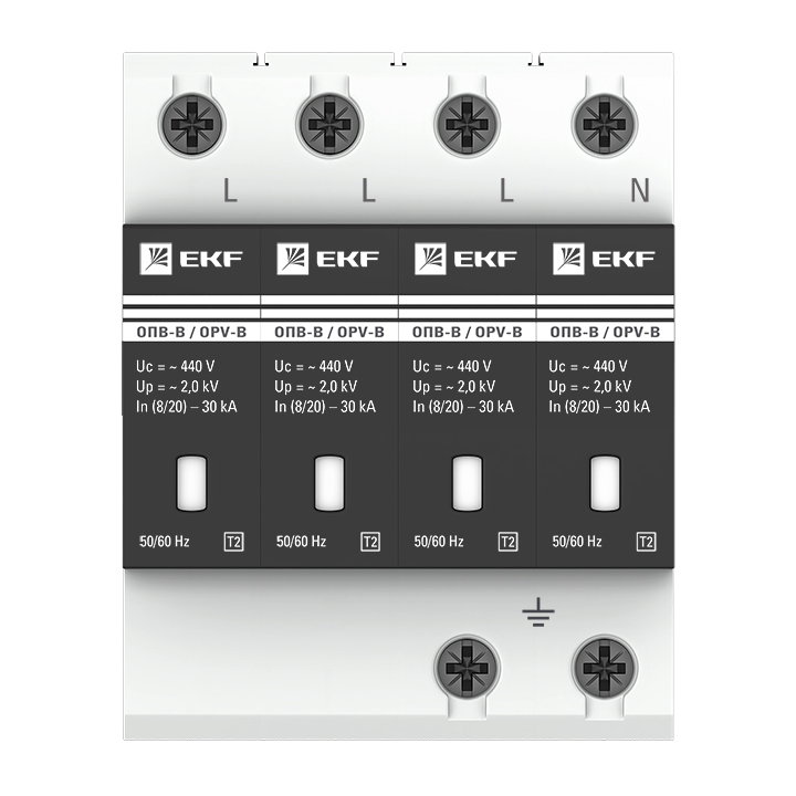 Ограничитель импульсных напряжений серии ОПВ-B/4P In 30кА 400В EKF opv-b4