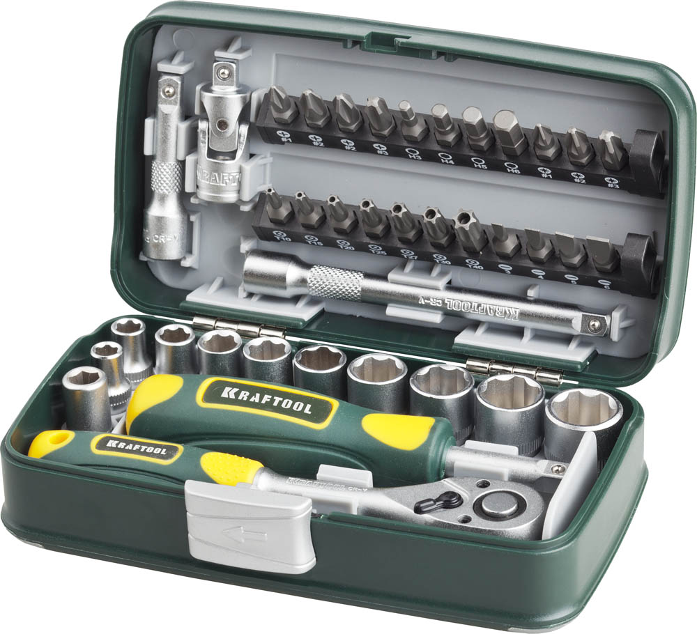 Универсальный набор инструмента 1/4'' 38 предм. UNIVERSAL-38 KRAFTOOL 27970-H38