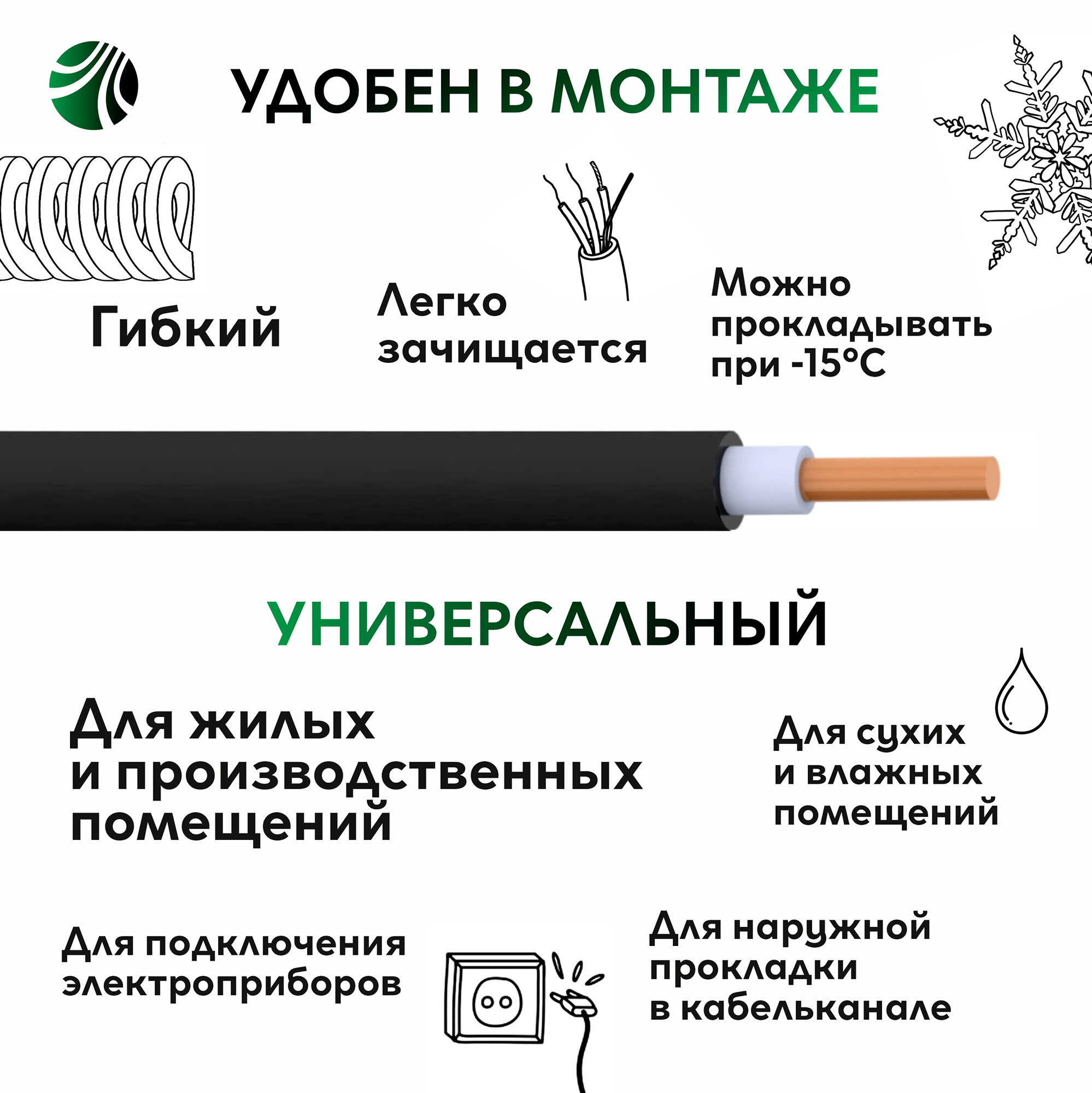 Кабель силовой ВВГнг(А)-LS 1х6 белыйТРТС Ореол 00-00002708