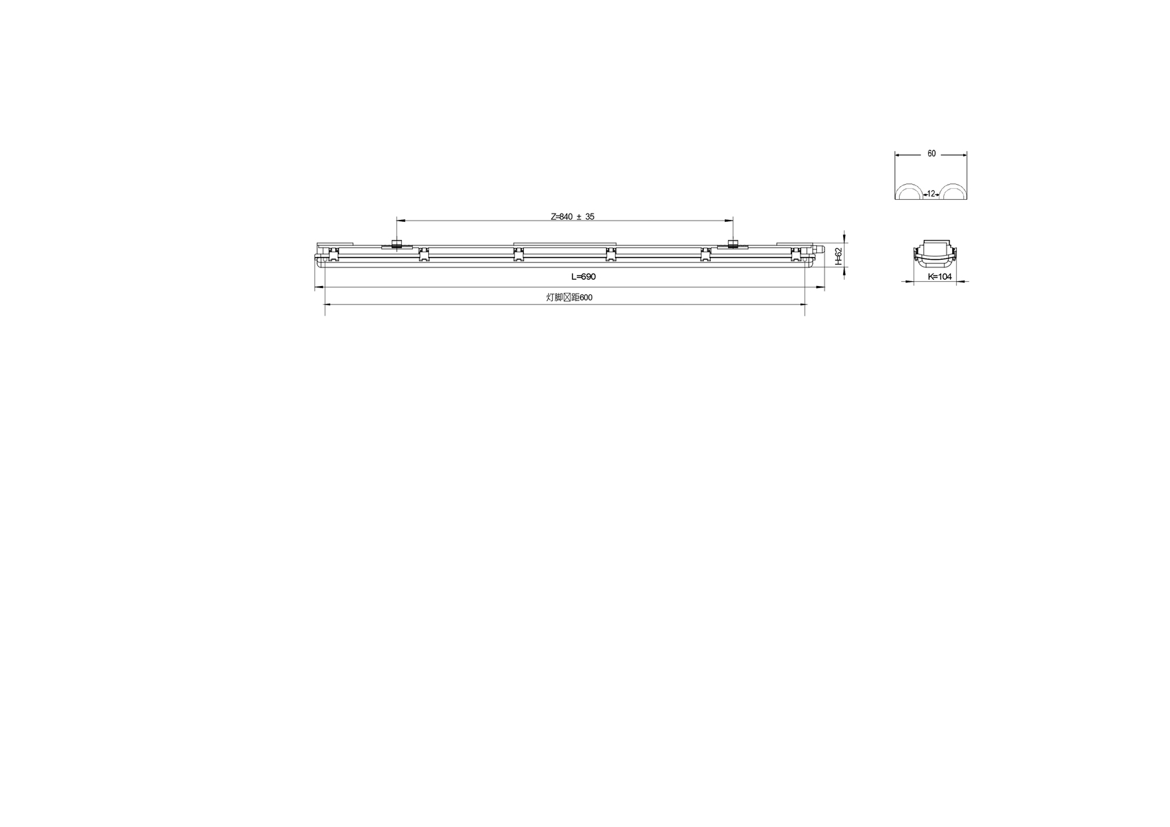 Светильник светодиодный под лампу Т8 SPP-101-0-002-060 Св-к IP65 T8 G13 600мм (8/240) ЭРА Б0043657