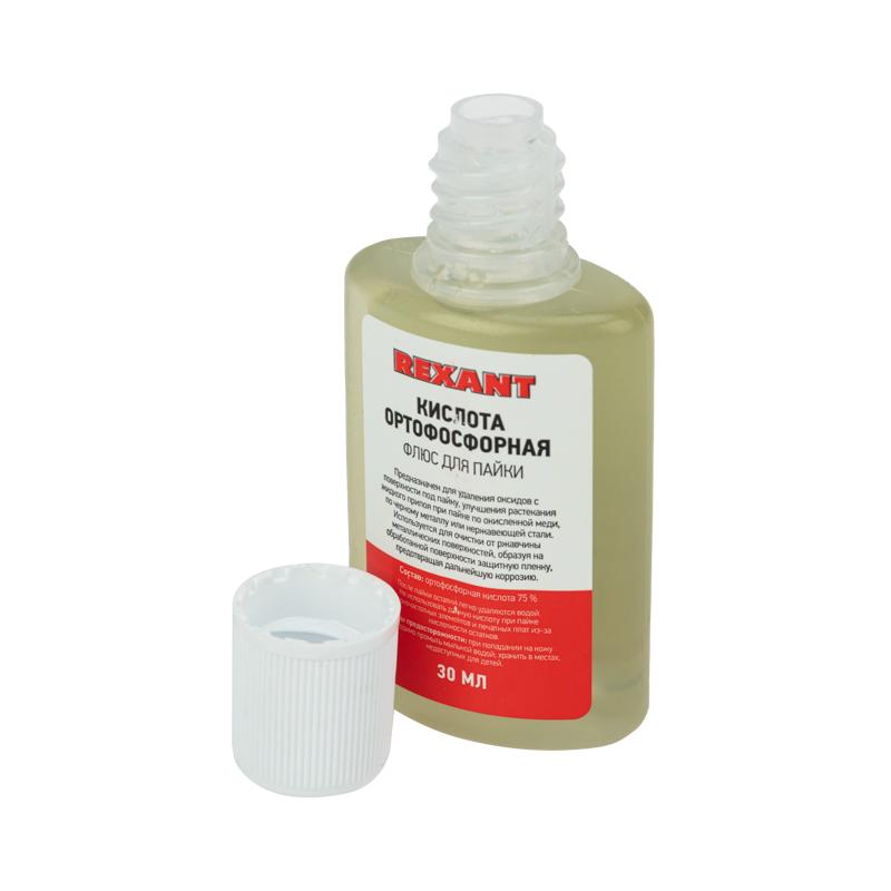 Флюс для пайки, КИСЛОТА ОРТОФОСФОРНАЯ, 30 мл, флакон, REXANT 09-3635