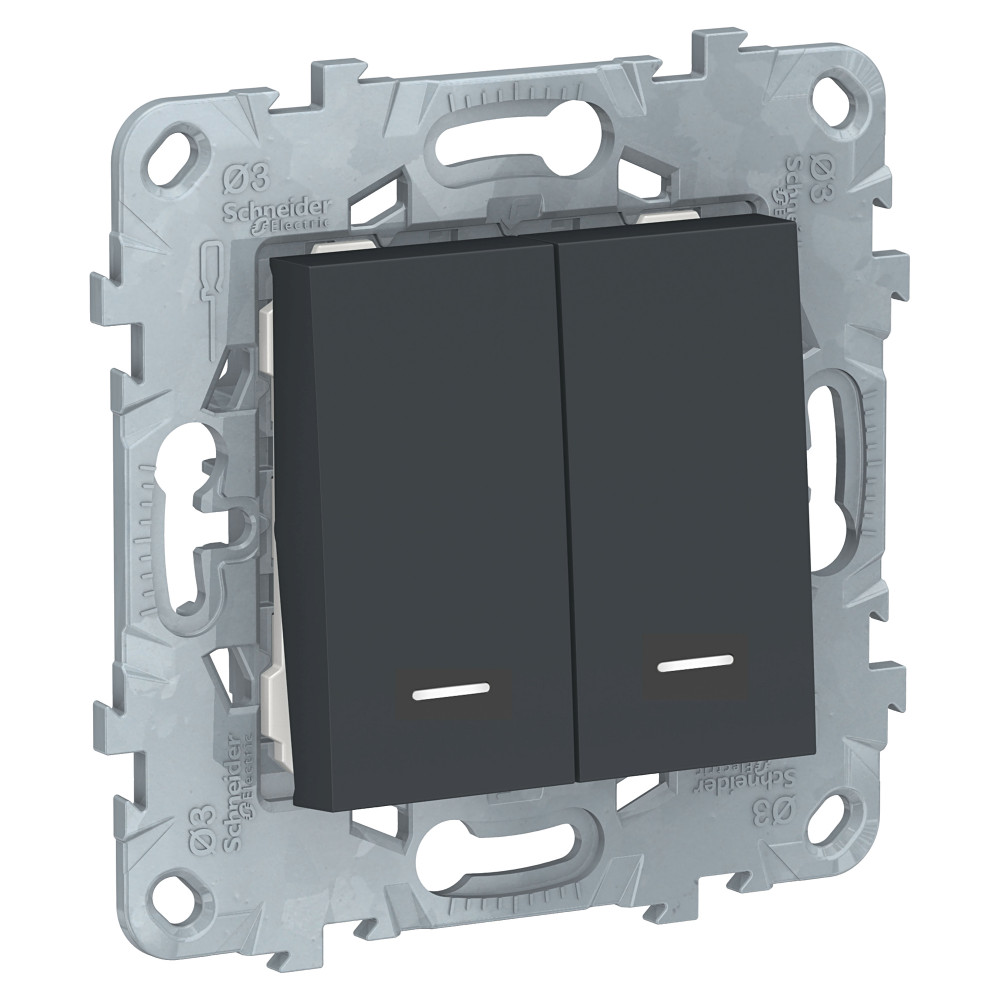 Выключатель UNICA NEW двухклавишный 2 модуля с подсветкой 2 х схема 1а антрацит Schneider Electric NU521154N