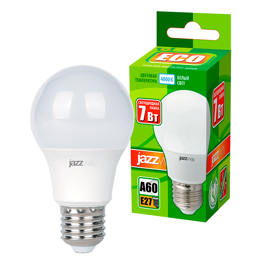 Лампа светодиодная LED 7Вт E27 580Лм 220V/50Hz белый матовая груша ECO JazzWay 1033185