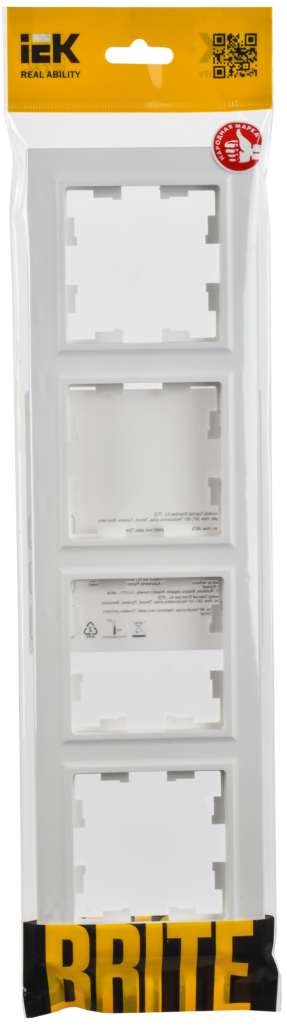 BRITE Рамка 4-местная РУ-4-БрАБ арктический белый IEK BR-M42-K91