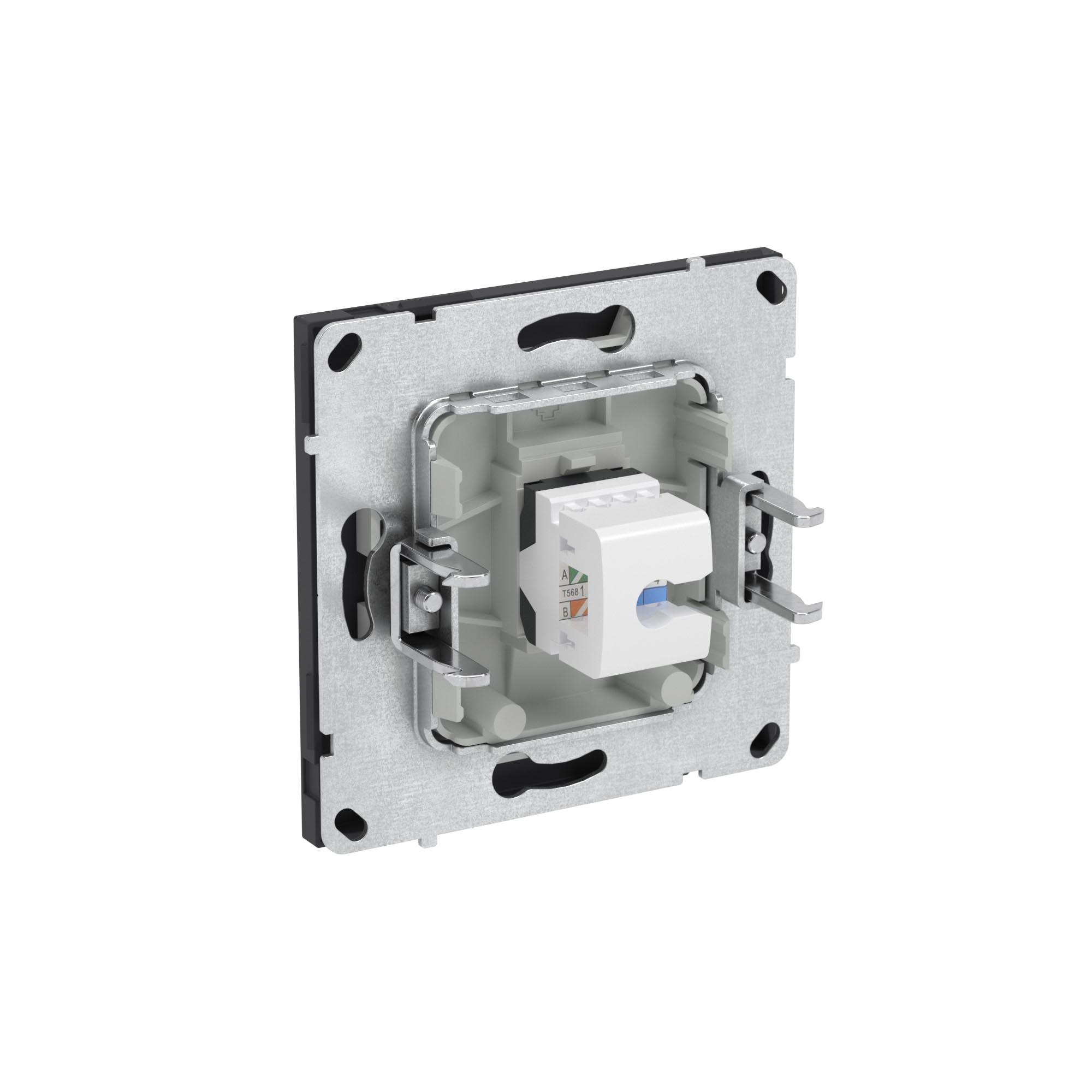 Компьютерная розетка RJ-45 без шторки, кат.6А одинарная,KANT, черный уголь DKC 7012673