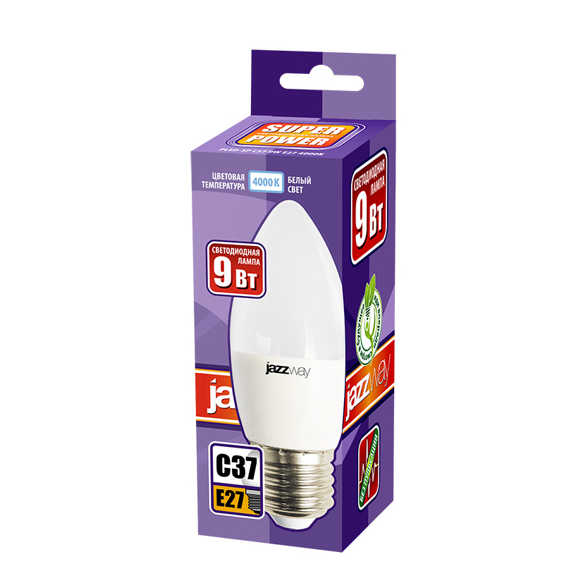 Лампа светодиодная LED 9w E27 4000K свеча JazzWay 5019065