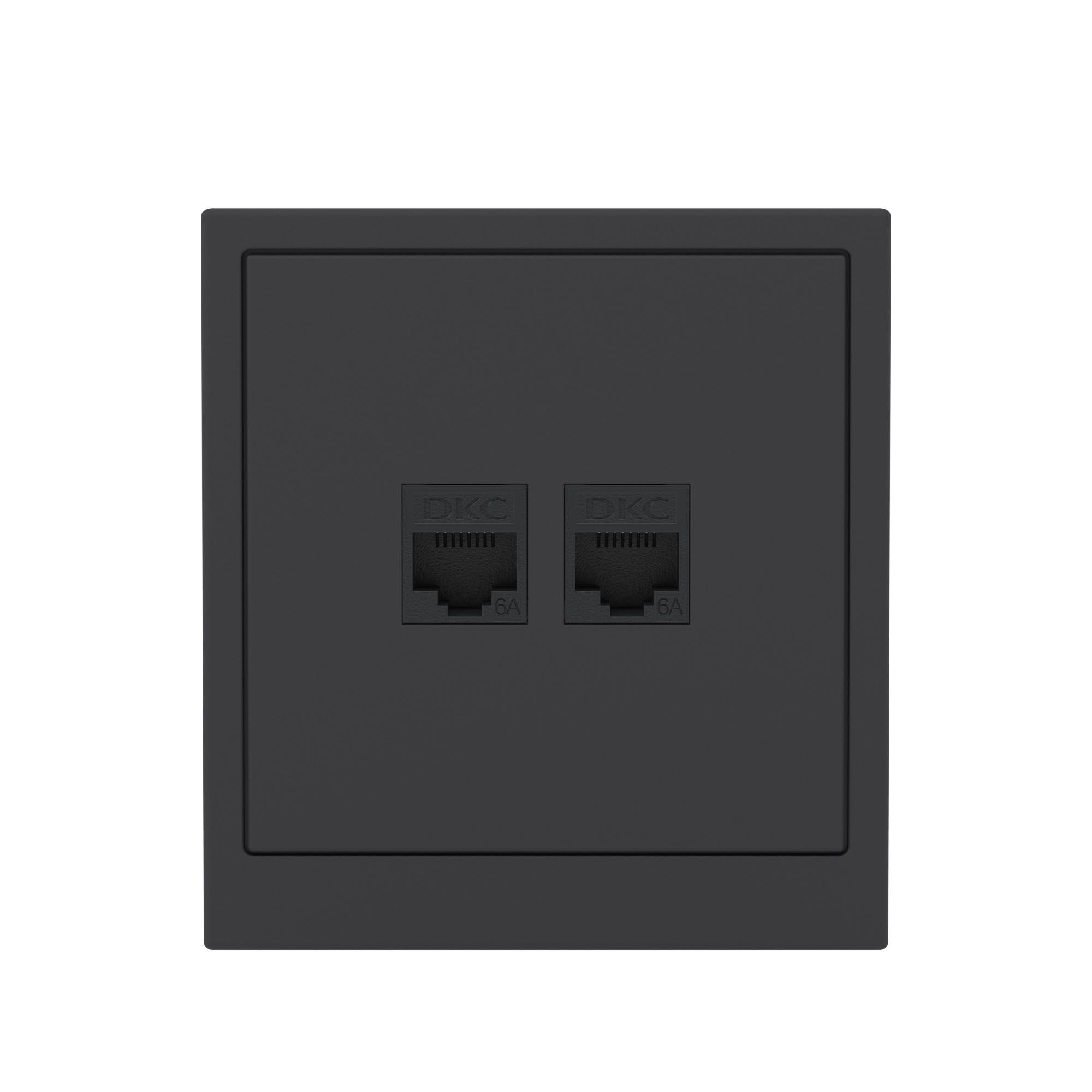 Компьютерная розетка RJ-45 без шторки, кат.6А двойная, KANT, черный уголь DKC 7012674