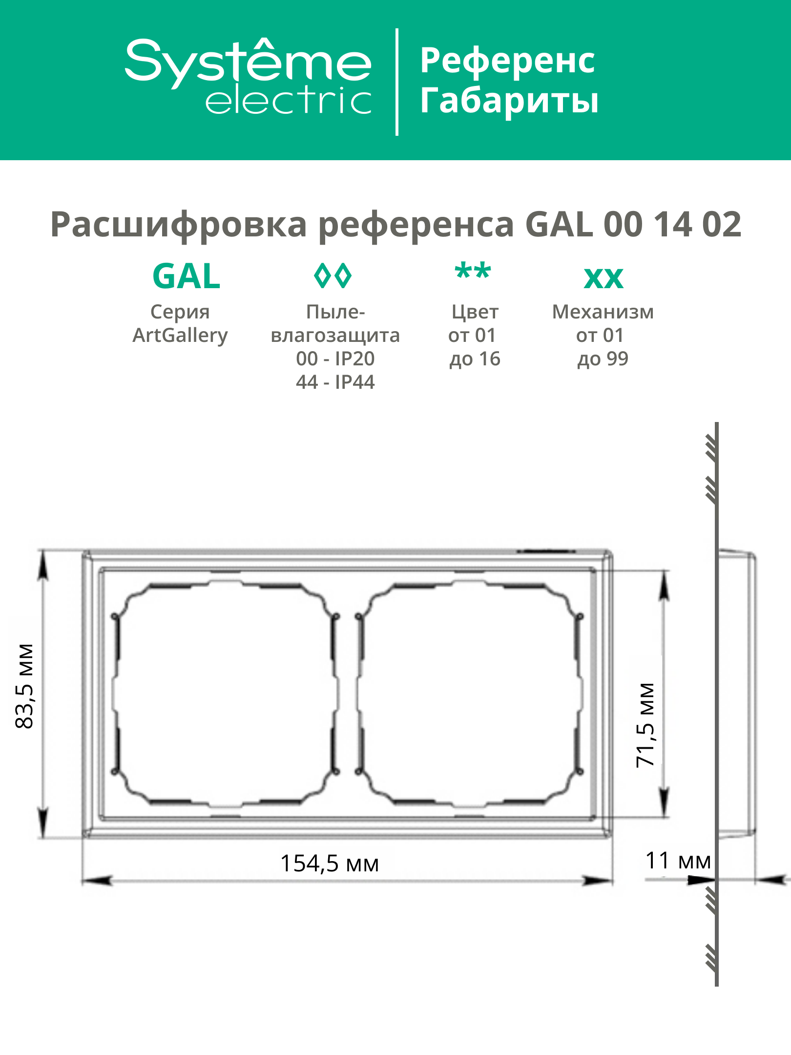 ARTGALLERY рамка 2-постовая, универсальная, базальт Systeme Electric GAL001402