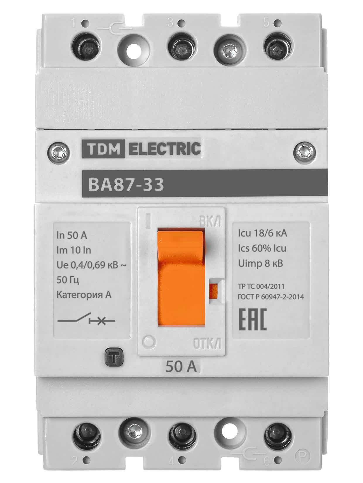 Выключатель автоматический ВА87-33 3Р 50А 18кА TDM ELECTRIC SQ0751-0007