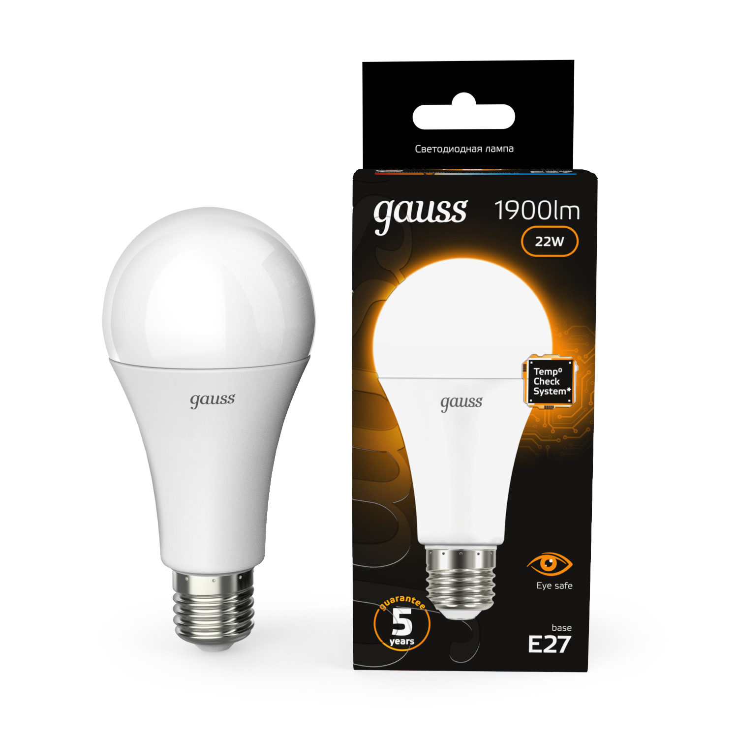 Лампа светодиодная LED 22 Вт 1900 лм 3000К А70 груша теплый E27 AC 220В Black GAUSS 102502122