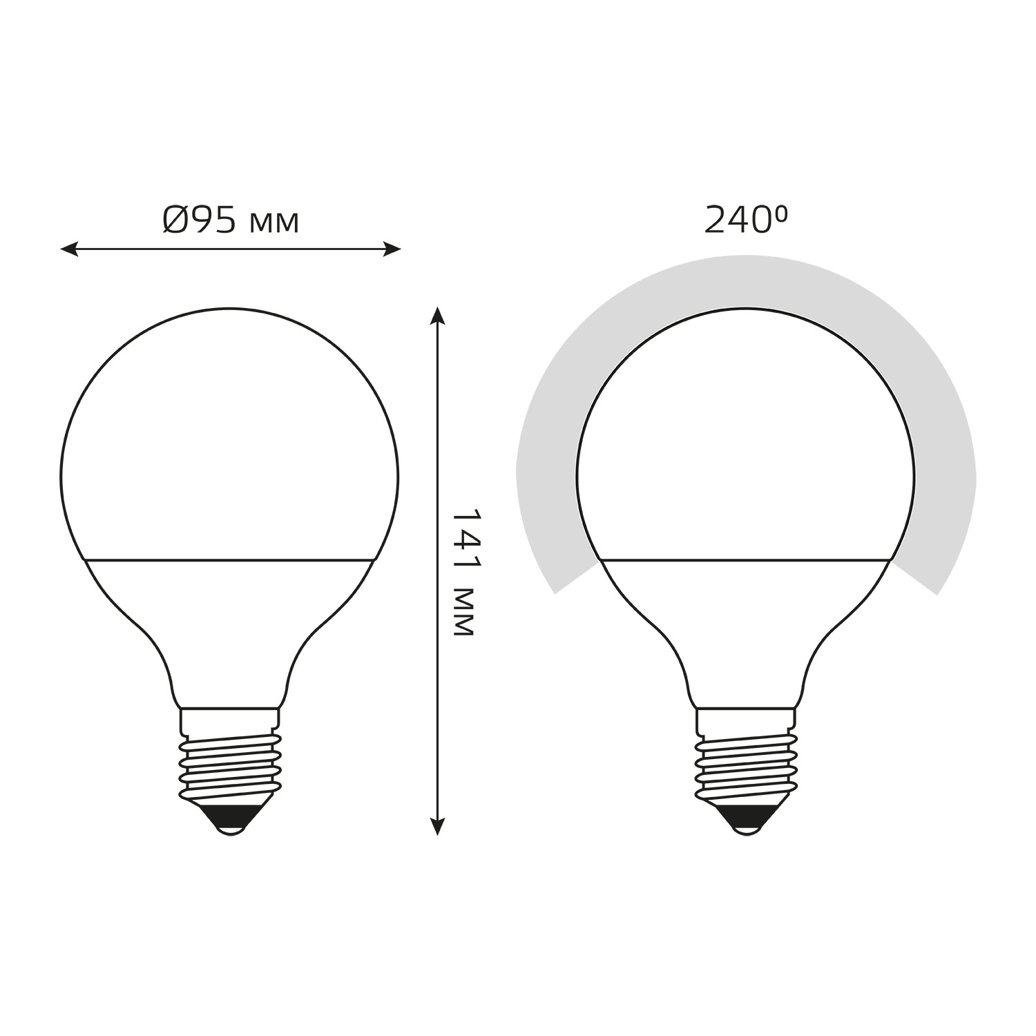 Лампа светодиодная LED 16 Вт 1540 лм 4100К AC150-265В E27 шар G95 нейтральный Black GAUSS 105102216