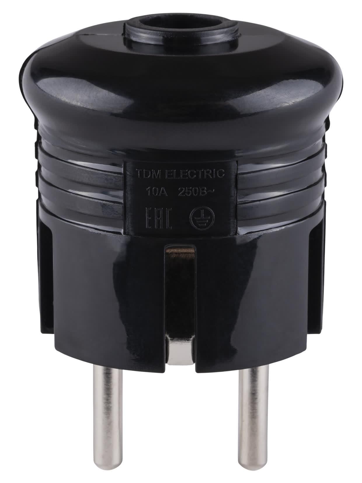 Вилка с/з круглая черная 10А 250В TDM TDM ELECTRIC SQ1806-0200