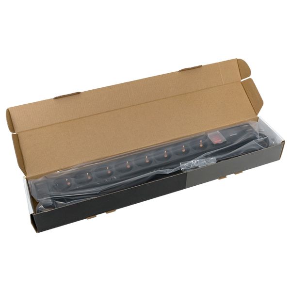 Блок розеток PDU TERACOM PRO 19'' 1U 16А/250В 8 розеток Schuko с выключателем шнур питания длиной 2 метра сечение 3x1.5 мм2 вилка Schuko корпус алюминий черный EKF TRP-HPD-LS-16A-8SH-2MSH