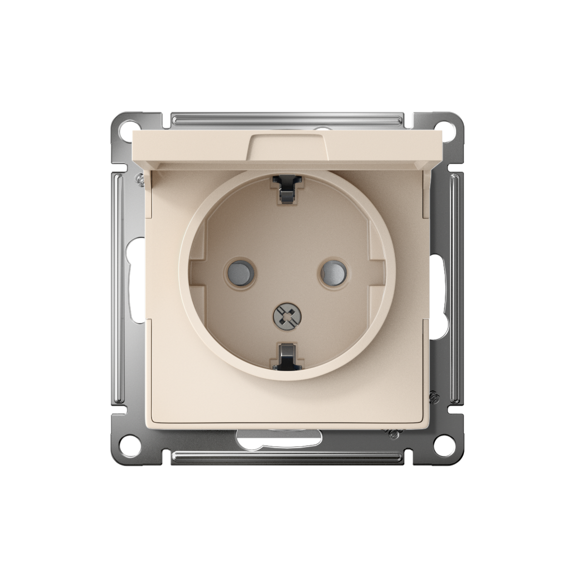 Розетка ATLASDESIGN с заземлением со шторками с крышкой 16А IP20 механизм бежевый Systeme Electric ATN000246