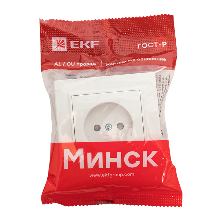 Розетка Минск 1-местная СП без заземления 10А защитные шторки белая EKF ERR10-022-100