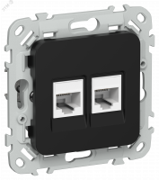 FLITE Розетка 2-местная компьютерная RJ45 категория 5Е UTP РК5е-2-0-ФлЧ черный IEK FI-K22-1-K02