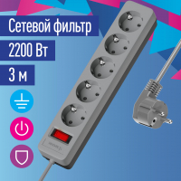 Сетевой фильтр ПВС КОСМОС  3х0.75 серый 3м с выключателем Космос FKsm3m-5g(G)