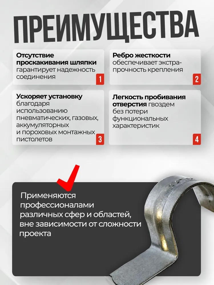 Скоба металлическая однолапковая СМО для монтажных пистолетов (25-26 мм, 100 шт/уп) Fedast fdsmo2526