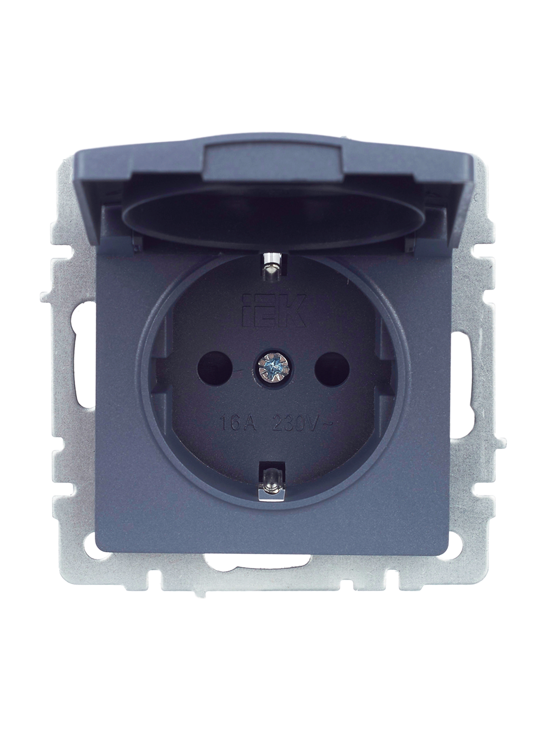 BRITE Розетка с заземлением с защитными шторками и крышкой 16А IP20 РСбш10-3-БрМ маренго IEK BR-R16-16-K35