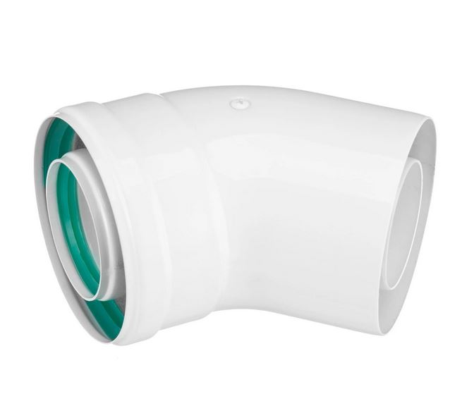 Отвод 45 град коаксиальный d 60/100 мм УТДК 01.01.016.000