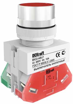 Кнопка красная выключения ABLF-22 220В ВK-22 Dekraft 25014DEK