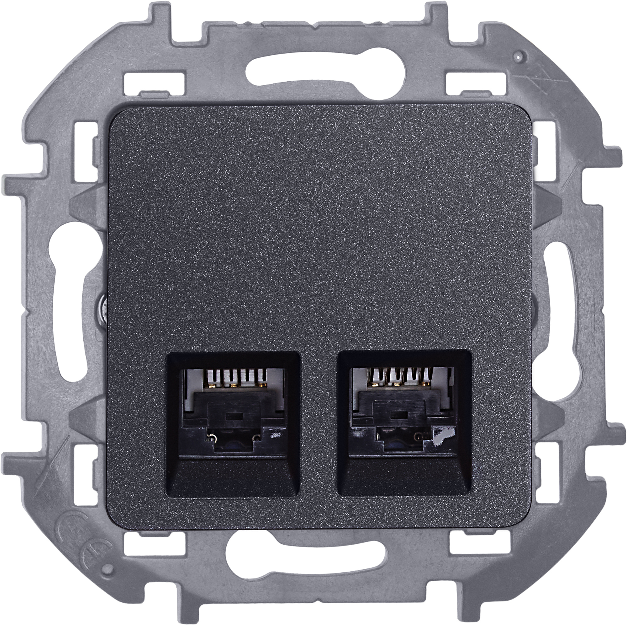 Розетка компьютерная двойная RJ45 категория 6 UTP антрацит INSPIRIA IEK 673843