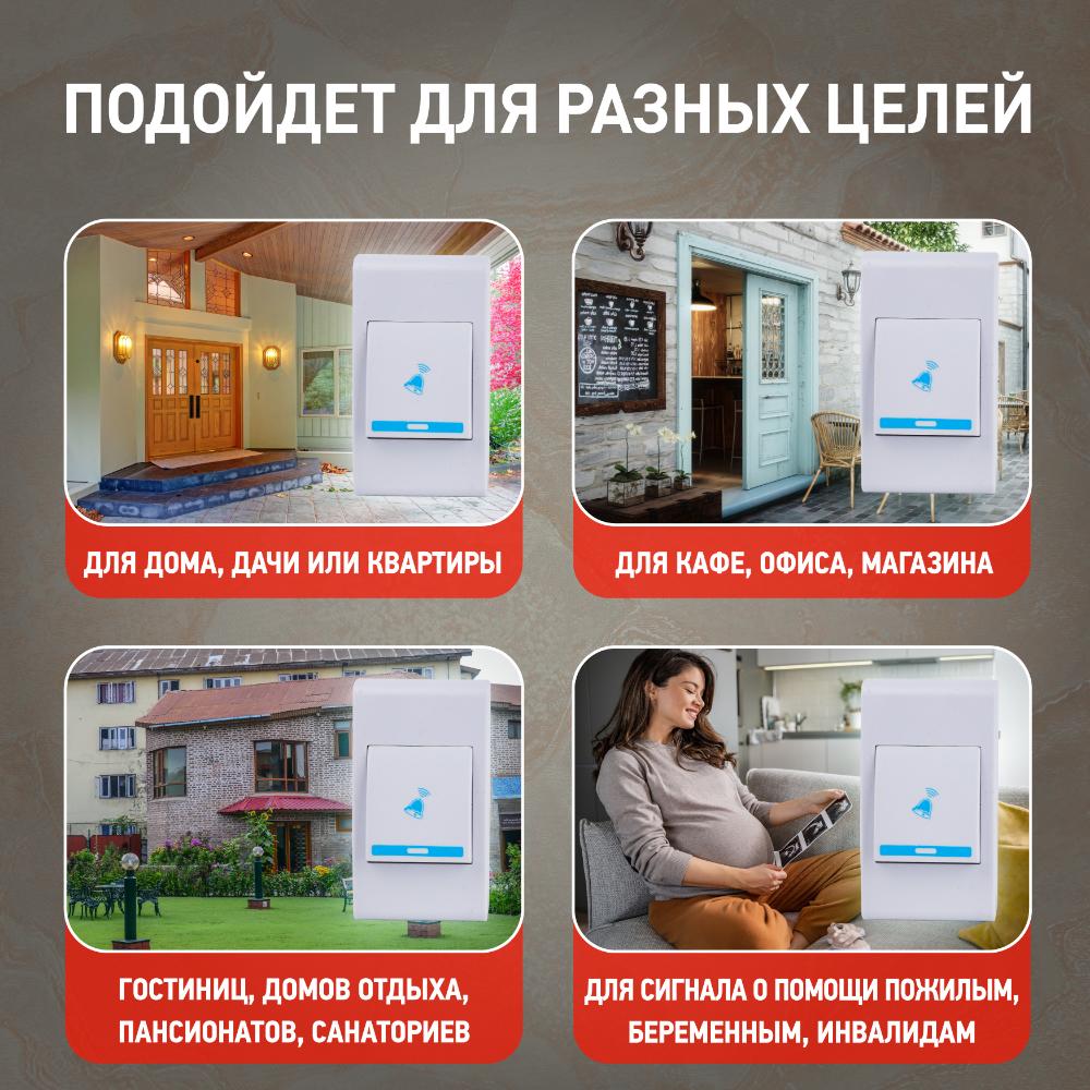 Звонок дверной беспроводной на батарейках 32 мелодии 100м IP20 со световой индикацией белый ААА A05 ЭРА Б0053279