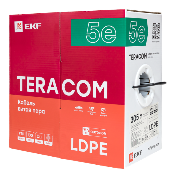 Витая пара TERACOM 5E F/UTP 4 пары solid OUT LDPE черный 305м EKF TRC-5EFTP-04PE-BK-OUT3