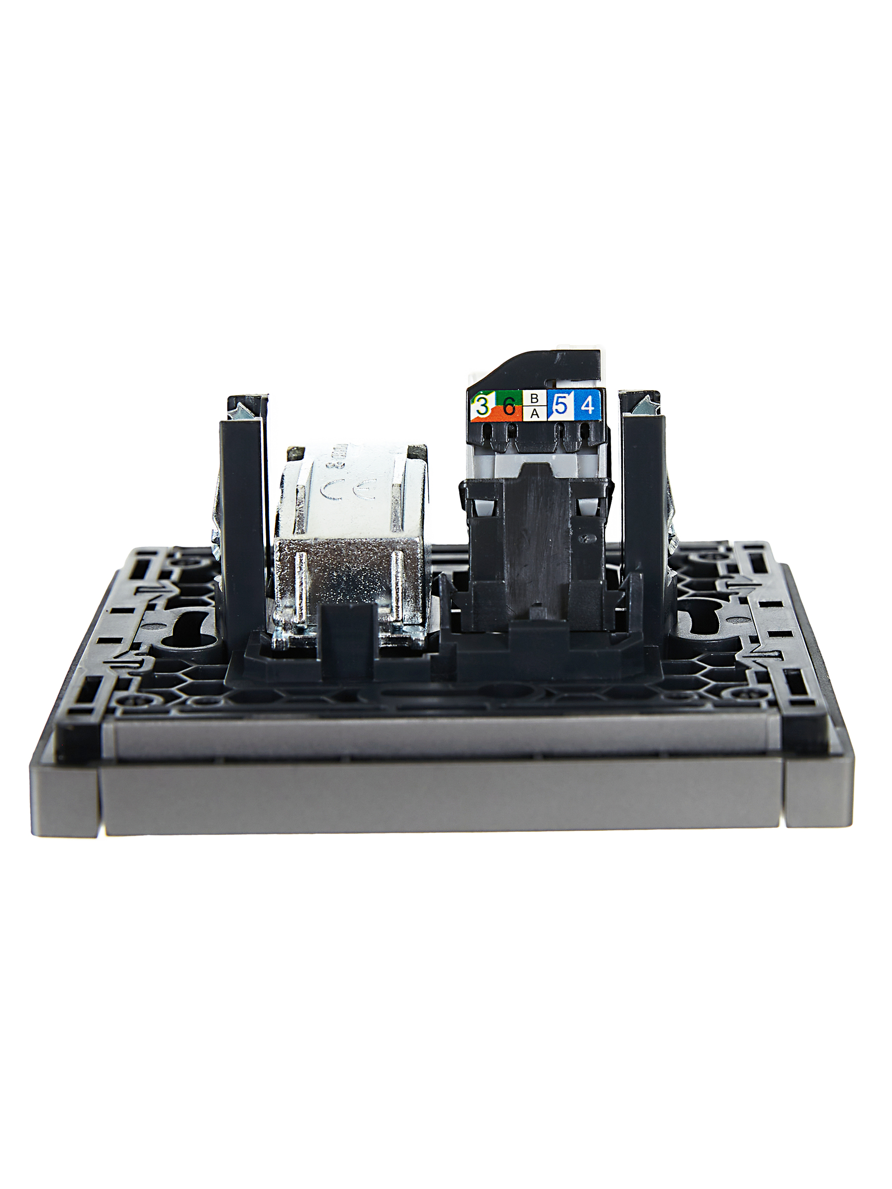 FORTE&PIANO Розетка двойная TV+RJ45 кат.5E FP536 сталь IEK FP-AK20-1-K46