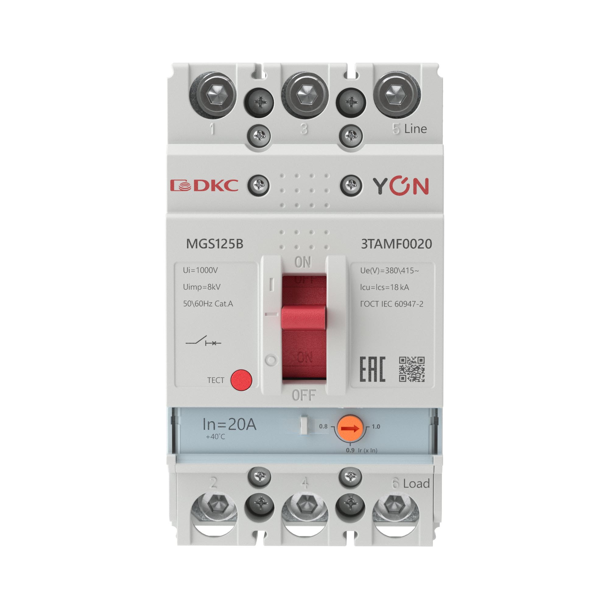 Автоматический выключатель YON MGS125 3P 16-20A 18kA DKC MGS125B-3TAMF0020