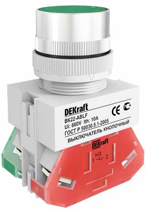 Кнопка зеленая выключения ABLF-22 220В ВK-22 Dekraft 25013DEK