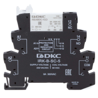 Реле интерфейсное, 1CO, ком. ток 6А, AgSnO2, напряжение 230V AC/DC, винтовые клеммы. DKC IRK-230UC-1CO